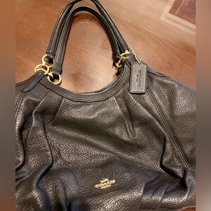 Coach Black Leather Shoulder Bag with Gold Accents *Authentic*